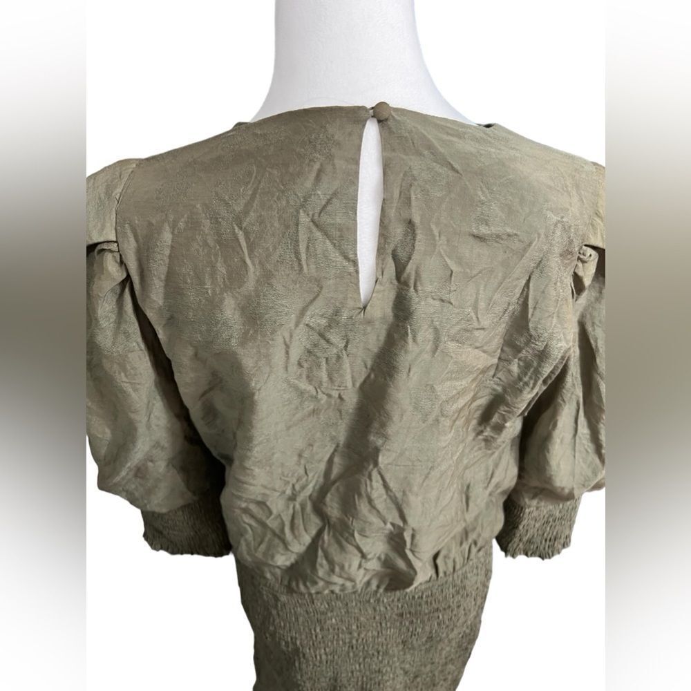 Rebecca Minkoff Geneva Smocked
Puff Sleeve Dress in Army Green large midi - Picture 2 of 16